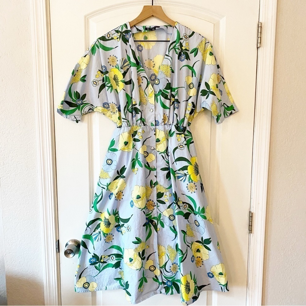 INC Floral Button Front Cotton Midi Shirt Dress XS